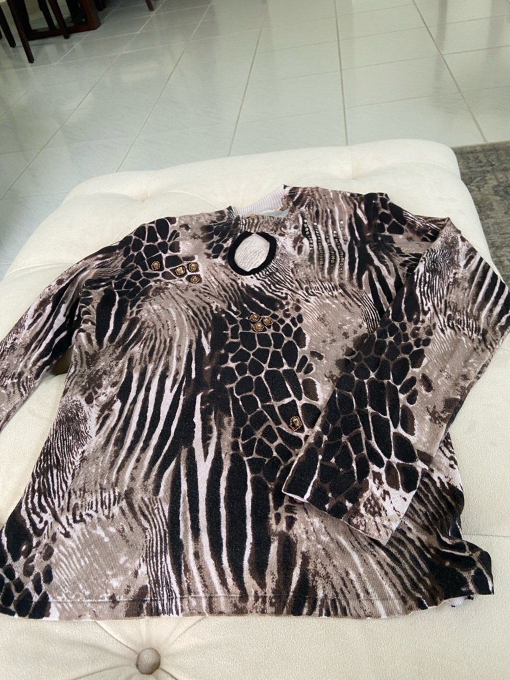 Belldini XL Abstract Animal Print Long Sleeve Top in Brown and Black